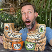 Load image into Gallery viewer, Tiki tOny's Enchanted Tiki Room Drummer ceramic Tiki Mug (Orange or Green), sculpted by Tiki tOny and Thor - Ready to Ship! (FREE SHIPPING in U.S.)
