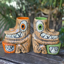 Load image into Gallery viewer, Tiki tOny's Enchanted Tiki Room Drummer ceramic Tiki Mug (Orange or Green), sculpted by Tiki tOny and Thor - Ready to Ship! (FREE SHIPPING in U.S.)