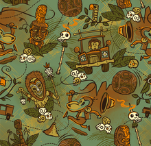 Load image into Gallery viewer, TikiLand Trading Co. 'Cannibal of Doom' - Classic Aloha Button-Up Shirt - Unisex - Ready to Ship! (US shipping included)