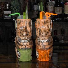 Load image into Gallery viewer, Tiki tOny&#39;s Enchanted Tiki Room Drummer ceramic Tiki Mug (Orange or Green), sculpted by Tiki tOny and Thor - Ready to Ship!
