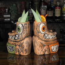 Load image into Gallery viewer, Tiki tOny&#39;s Enchanted Tiki Room Drummer ceramic Tiki Mug (Orange or Green), sculpted by Tiki tOny and Thor - Ready to Ship!
