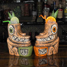 Load image into Gallery viewer, Tiki tOny&#39;s Enchanted Tiki Room Drummer ceramic Tiki Mug (Orange or Green), sculpted by Tiki tOny and Thor - Ready to Ship!
