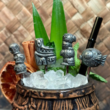 Load image into Gallery viewer, Tiki tOny's 'Best of Tiki' Sculpted Metal Swizzle Sticks - Set of Four (4) - Ready to Ship (FREE SHIPPING in U.S.)
