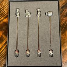 Load image into Gallery viewer, Tiki tOny's 'Best of Tiki' Sculpted Metal Swizzle Sticks - Set of Four (4) - Ready to Ship (FREE SHIPPING in U.S.)
