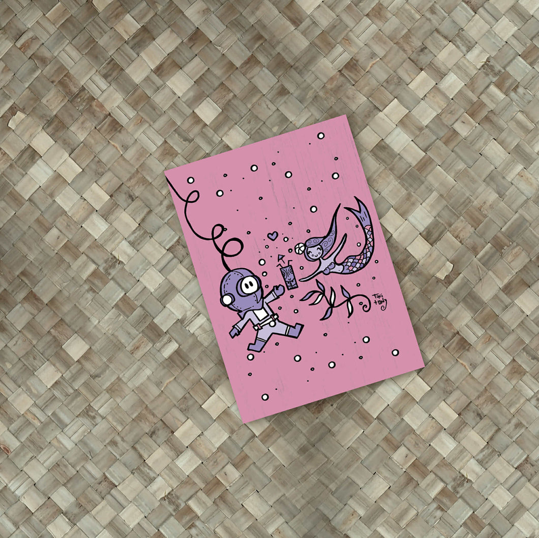 Diver Mermaid Valentine Pink Print