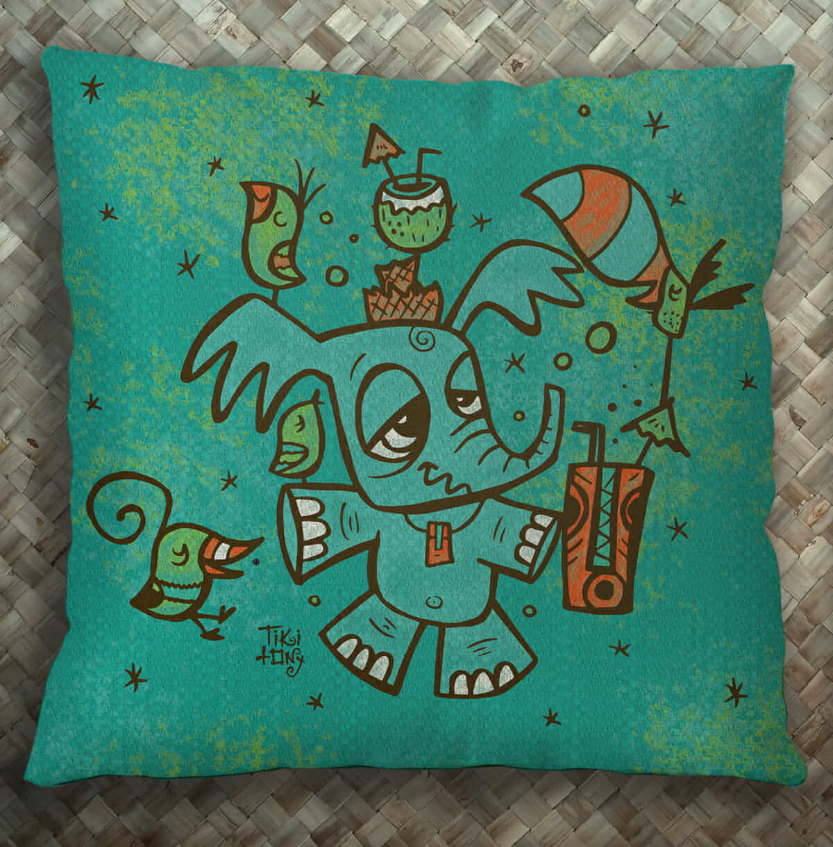 Trick or Tiki Teal Pillow Cover